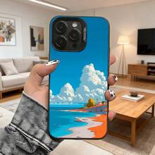 Cubierta de telefono con diseño de paisaje tropical azul y naranja para iPhone 14 Pro Max funda protectora con impresion de playa y cielo claro ideal para uso diario en interiores y exteriores Aplicable a teléfonos Apple y Galaxy. - Negro - Ver 2