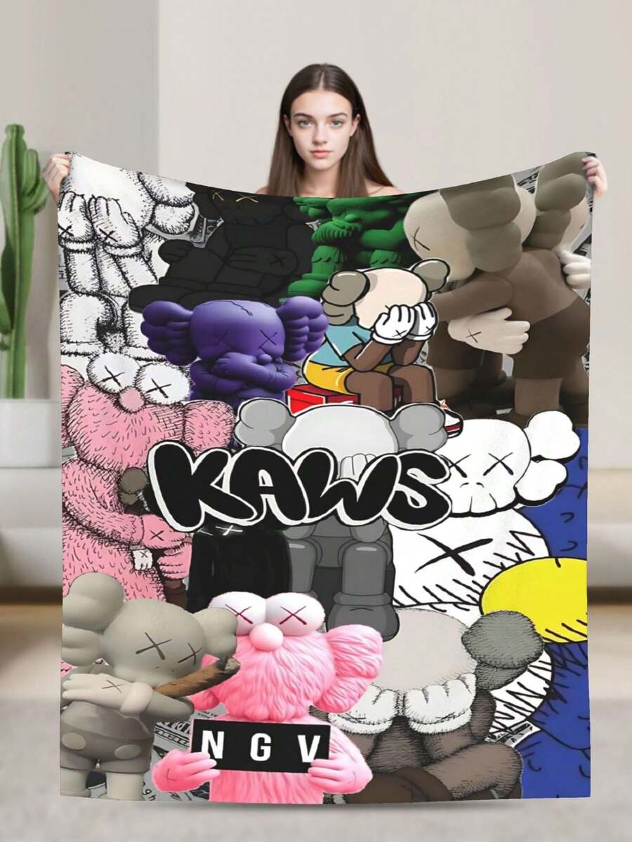 Kawss Kawaii Kaw Blanket Cozy Anime Gift Blanket - Premium Flannel Throw For Fans, Soft Cartoon Print For Sofa, Bed, Camping & Travel, Great Christmas Birthday Present - màu đen - Xem 1