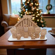 Nacimiento Pesebre 8 Figuras Desarmables Reyes Magos Burro Borrego María José Jesús Niño Manualidades Madera Mdf Navidad Decoración Regalo Belén Navidad Navideña - Marrón - Ver 3