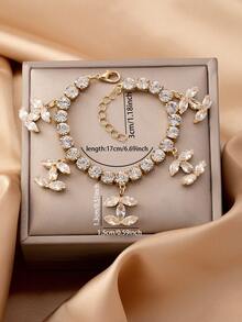 1pc Crystal Cup Chain Bracelet With Pendant, Shiny And Dazzling Bracelet Suitable For Daily Wear And Party - CC Multi-pendant Bracelet - View 3