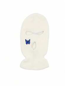 1pc Autumn/Winter Unisex Elastic Butterfly Hole Knit Hat, Warm Ski Mask Balaclava Cap, Fashion Street Hip Hop Beanie With Fabric Label, Y2K Warm Ski Mask Men Women Clothing Winter