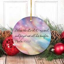 2025 1pc 2D Xmas Holiday Keepsake 2.9 Inch Bless The Lord, O My Soul Ceramics Souvenir Single-Side Print Inspiring Positive Quotes Merry Christmas Souvenir Gifts For Women Men On Christmas - 粉紅白色 - 查看 5