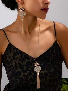 Heart-shaped Tassel Earring and Necklace Set