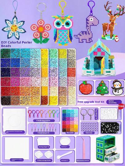 24/48/72 Colors Perler Beads 2.6mm Bead Craft Kit, Includes 1 Pegboard, Ironing Paper, Keychain, Tray, Tweezers, Suitable For DIY Jewelry, Pixel Art, Handicraft Decoration And Creative Projects, Christmas Gift