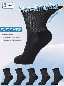 5 Pairs Men's Seamless Toe Wide Calf Ankle Socks Made Of Bamboo Fiber Non-Binding Black Socks, Fall - Black - View 9