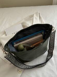 Geometric Pattern Shoulder Strap Crossbody Bag, Large Capacity Messenger Bag, Retro Style Shoulder Bag For Women , Green - Army Green - View 5