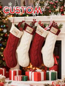 Calcetines navideños personalizados, calcetines navideños con huella de mascota personalizados, calcetines navideños familiares de punto con parche de cuero, calcetines con huella de perro, calcetín de gato, regalo de Navidad, decoraciones navideñas - Multicolor - Ver 3
