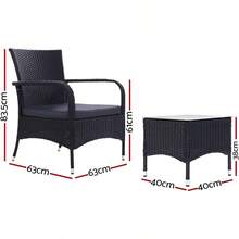 3pcs Wicker Patio Furniture Bistro Set Table And Chairs Outdoor Lounge Setting Conversation Sets Dining Chair Garden Backyard Cushion With Rattan Coffee Table Glass Tabletop Black XL - Model1 - View 2