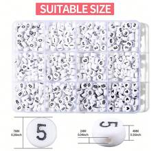 100/500pcs 0-9 Acrylic Number Beads Round Bracelet Making Kit, 4x7mm Heart Shaped Beads, White + Black Spacer Beads, Friendship Bracelet DIY Set - Multicolor - View 3