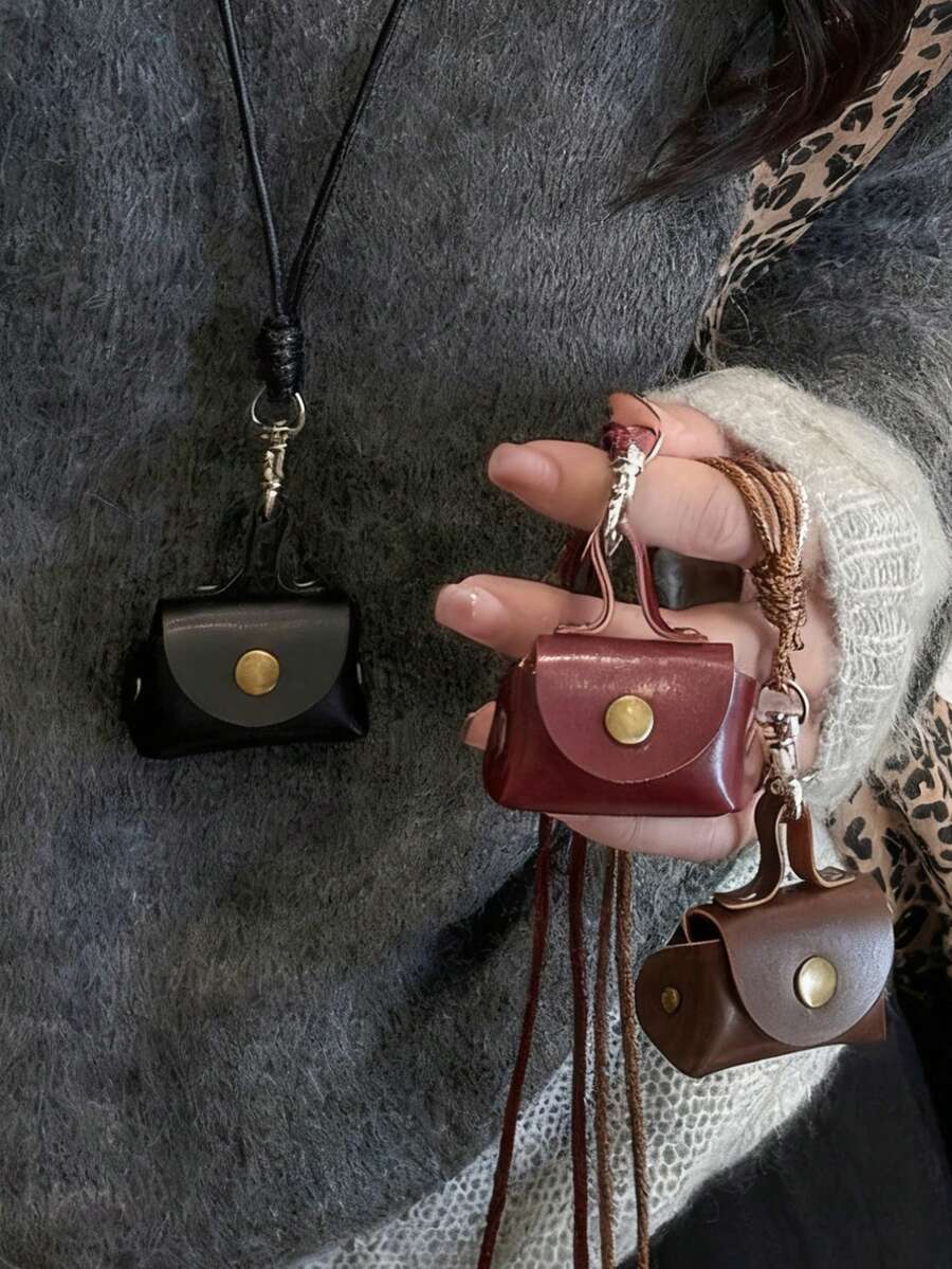 Vintage Faux Leather Halter Coin Purse, Minimalist Halter Necklace For Women, Niche Long Decorative Bag, Autumn/Winter Decorative Hanging Chain Accessory, Suitable For Travel Essentials Organizer, Super Mini Cosmetic Bag - Multicolor - View 1