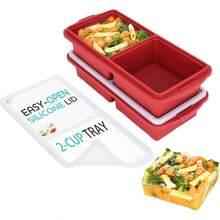 Silicone Freezer Tray With Lid - Soup Freezer Container Molds - Large Cube Tray - Makes 8 1 Cup Portions Cubes, 2 - Pack Freezer Storage Food Soups Meal Prep - Oven Dishwasher - - 2杯,紅色 - 查看 2