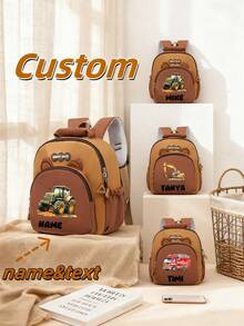 1pc Customizable Name Backpack. Cute Cartoon Excavator/Car Backpack, Sports Backpack, With Adjustable Shoulder Straps. Suitable For School, Activity Classes, Work, Commuting, Shopping And Outdoor Leisure. An Ideal Gift For Dance Enthusiasts. - Multicolor - View 2