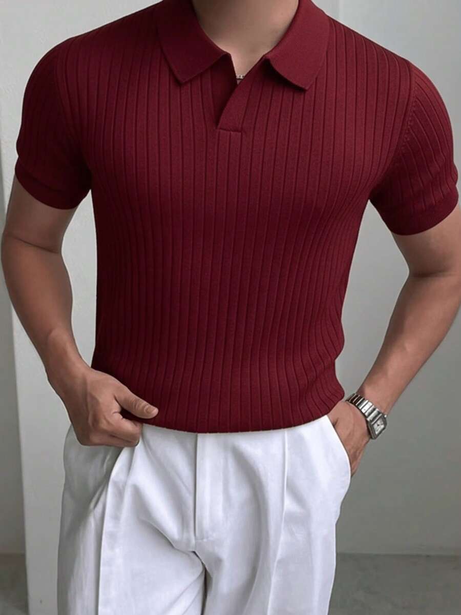 Men's Summer Ribbed Knit Short Sleeve T-Shirt