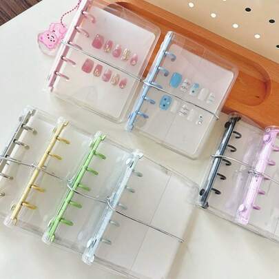 Wearing Armor Loose Leaf Mini Storage Book, Nail Art Storage Book, Japanese Transparent Sample Color Card Storage Display Book, Material Dustproof/High Transparency, Storage Book+2 Loose Leaf Set,Room Decor ,Makeup Bag