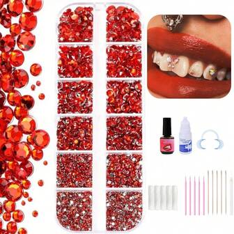 41件/套 DIY几何图案牙齿饰品套装，奢华牙齿水钻装饰，简约时尚牙齿配饰，适合日常、派对、送礼（不含胶水）