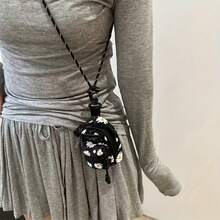 1 Mini Printed Messenger Bag - Lipstick Earphone Small Bag, Versatile Shoulder Women's Bag, Removable Hook, Oxford Cloth Material