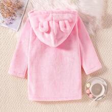 Bata suave de felpa con capucha y diseño gráfico con cinturón, ropa de verano para niñas, ropa de descanso corta - Rosado - Ver 2