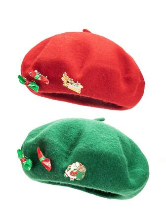 قبعة بيريه صوفية ذات فيونكة جميلة بلون أحادي مرصعة بالراين ستون، قبعة اليقطين، موضة متعددة الاستخدامات للتنقل، خريف/شتاء