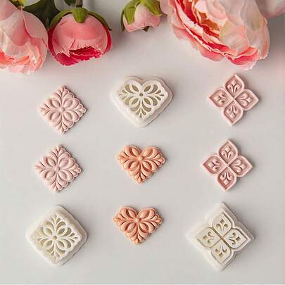 1pc/3pcs Vintage Floral Pattern Soft Clay Earring Mold, Geometric Line Flower Pendant Shaping DIY Craft Tool