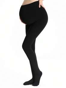 1件装孕妇保暖连裤袜，黑色纯色，弹力保暖，适合孕早期、孕中期和孕晚期，秋冬季穿着舒适。