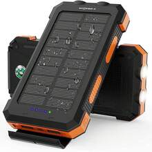 Cargador solar portátil de alta capacidad (20000 mAh) con dos puertos USB de 5 V. Compatible con iPhone y Android. Batería externa indispensable para acampar y hacer senderismo. - Naranja Quemada - Ver 1