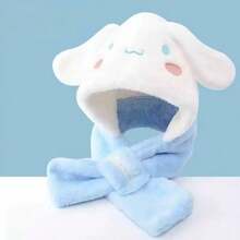 Sanrio 毛绒围巾帽，卡通 My Melody 加厚护耳帽，时尚保暖纯色围巾帽，适合户外骑行、旅行、徒步旅行，适合寒冷天气装备，冬季配饰，俏皮时尚，时尚