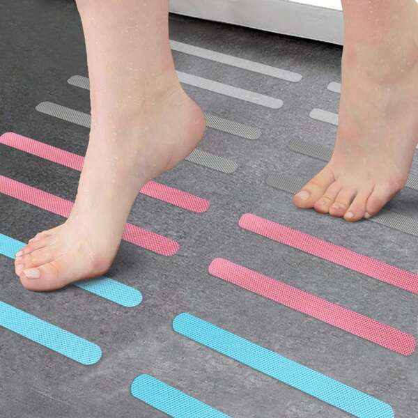24pcs Anti-Slip Strip Sticker, Bathtub Non-Slip Stickers, Anti Skid Tape, Shower Stall Mat, Durable Adhesive Treads, Non-Slip Pads Applique For Hardwood Floor And Tile, Pet Available, Bathroom Decor, Room Decor