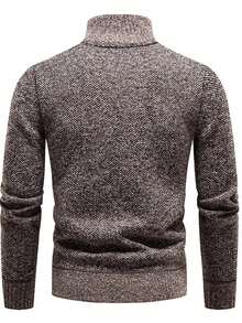 Korean Style Men's Quarter Zip Pullover Sweatshirt, Casual Slim Fit Thermal Lined Thick Polo Neck Sweatshirt Jacket - Coffee Brown - View 5