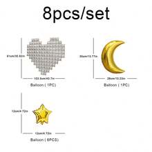 1 Set Of 8pcs Eid Mubarak Oversized Heart Shaped Foil Balloons, Moon & Star Party Decorations - Multicolor - View 5