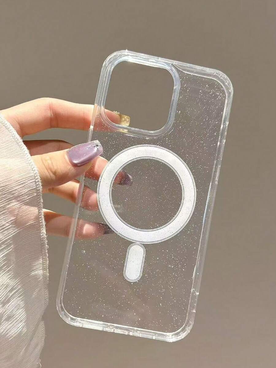 Transparent Soft Gel Magnetic Charging Case | Shockproof & Slim Compatible With IPhone - Glitter Transparent - View 1