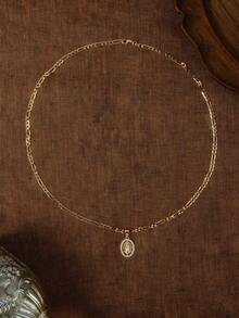 Glisma 1pc Fashionable And Simple Sparkling Copper Virgin Mary Pendant Necklace, Suitable For Gift Giving, Couple, Friends, Best Friends; Suitable For Everyday And Festive Wear And Prayer. - Yellow Gold - View 1