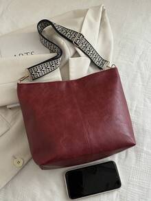 Túi đeo chéo họa tiết hình học, túi messenger dung tích lớn, túi đeo vai phong cách retro dành cho nữ. - Màu Đỏ Sâu - Xem 5