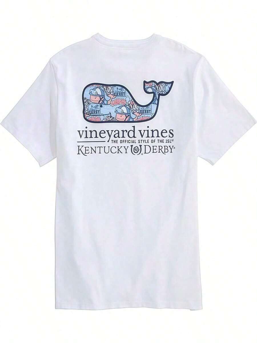 Vineyard Vines Men's Kentucky Derby Sticker Whale Fill Short-Sleeve Pocket Tee Pure Cotton T-ShirtCasual Round-Neck T-Shirt (All-Purpose Style) - 白色 - 查看 1