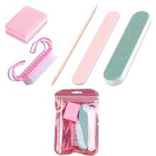 طقم مناكير صغير يُستخدم لمرة واحدة - يشمل طقم العناية بالأظافر على مبرد أظافر، كتلة تلميع، دافع للبشرة الجلدية والفرشاة التنظيف، مناسب لصالون الأظافر أو هدايا الحفلات