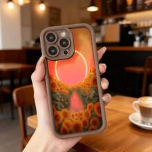 Cubierta de teléfono con borde negro diseño de girasoles al atardecer para iPhone 14 Pro Max ideal para uso diario en cafeterías y espacios urbanos Aplicable a los teléfonos de la serie Apple y Galaxy - Negro - Ver 4