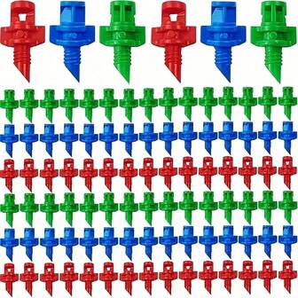 91/180pcs,90/180/360 Degrees Drip Irrigation Emitters, 3 Color Heads Irrigation Misting Sprinkler, Refraction Micro Sprayer Applicable For Lawn Watering System