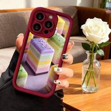 Funda de teléfono con borde negro diseño de pastel arcoíris multicolor para iPhone 14 Pro Max ideal para amantes de la repostería y estilo dulce - Burdeos - Ver 7