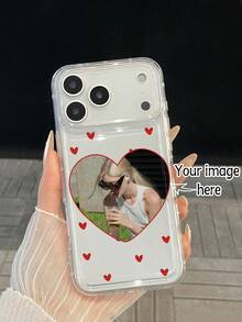 Custodia telefonica trasparente personalizzata con foto a forma di cuore, custodia telefonica personalizzata unica con varie foto di vita, famiglia, paesaggi, matrimoni, custodia telefonica spessa con protezione della lente, compatibile con 13, 15, 16 Pro Max, 16, 14, 16 Plus