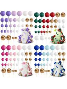 100/32/1件全新烘焙蛋糕装饰品，混合色装饰，马卡龙色泡沫球和珍珠装饰配件，婚礼生日派对蛋糕装饰，圆形装饰棒，适用于婚礼派对、情人节、婚宴、新娘送礼会、室内装饰、节日装饰 - 彩色 - 查看 5