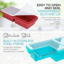 Silicone Freezer Tray With Lid - Soup Freezer Container Molds - Large Cube Tray - Makes 8 1 Cup Portions Cubes, 2 - Pack Freezer Storage Food Soups Meal Prep - Oven Dishwasher - - 2杯,紅色 - 查看 3