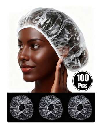 100pcs/200pcs Disposable Shower Caps, Transparent Plastic Material, Suitable For Hair Care, Hair Coloring, Spa Centers, Hotels, Travel And Home Use, Back To School Essential. These Shower Caps Have Waterproof Function, Soft And Elastic Material, Keep Your Hair Dry During Home Bathing, For Hair Salons And Beauty Shops.
