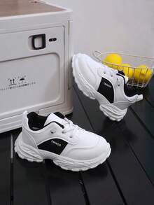 Kids' Fashion Casual Sports Shoes, Black & White Classic Color, Soft & Comfortable, Durable Anti-Slip Sneakers For School Sports