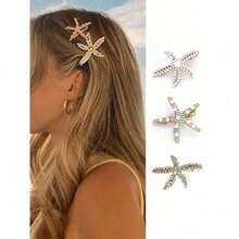 3pcs Vintage Faux Pearl Decor Starfish Shaped Hair Clip Stylish Hair Bun Maker Accessory, Suitable For Women And Girls For Daily Wear ,Flat Claw Clip, Claw Clips, Clips For Hair, Hair Slide, Hair Claws, School Stuff - 彩色 - 查看 12