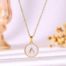 1pc Personalized Initial Titanium Steel Necklace - Stainless Steel Round Pendant Necklace - Gold/Silver Color - Elegant Jewelry For Women - Meaningful Gift For Her - Fashionable Daily Accessory