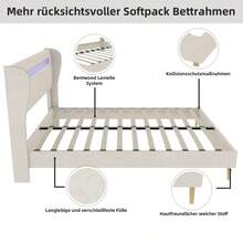 Modern minimalist upholstered bed with soft LED-backlit headboard for contemporary bedroom decor 160x200 cm beige finish multifunctional low-profile design without storage base or gas lift mechanism ideal for spacious and sleek sleeping environments mattress not included