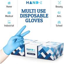 HandE Guantes desechables de nitrilo azul medianos, unidades, guantes de cocina, sin polvo, sin ltex, guantes de examen mdico con agarre texturizado en las puntas de los dedos, limpieza, saln y pintura - Chica - Ver 9