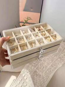 1pc 3-Tier Acrylic Velvet Jewelry Box, Drawer Style Jewelry Storage Box, Multi-Layer Drawer Acrylic Anti-Oxidation Desktop Jewelry Storage Box With Drawers, Suitable For Rings, Earrings, Necklaces And Bracelets, Large Capacity Storage,Gifts For Women,Christmas Gifts,Gift Ideas For Women - Multicolor - View 7