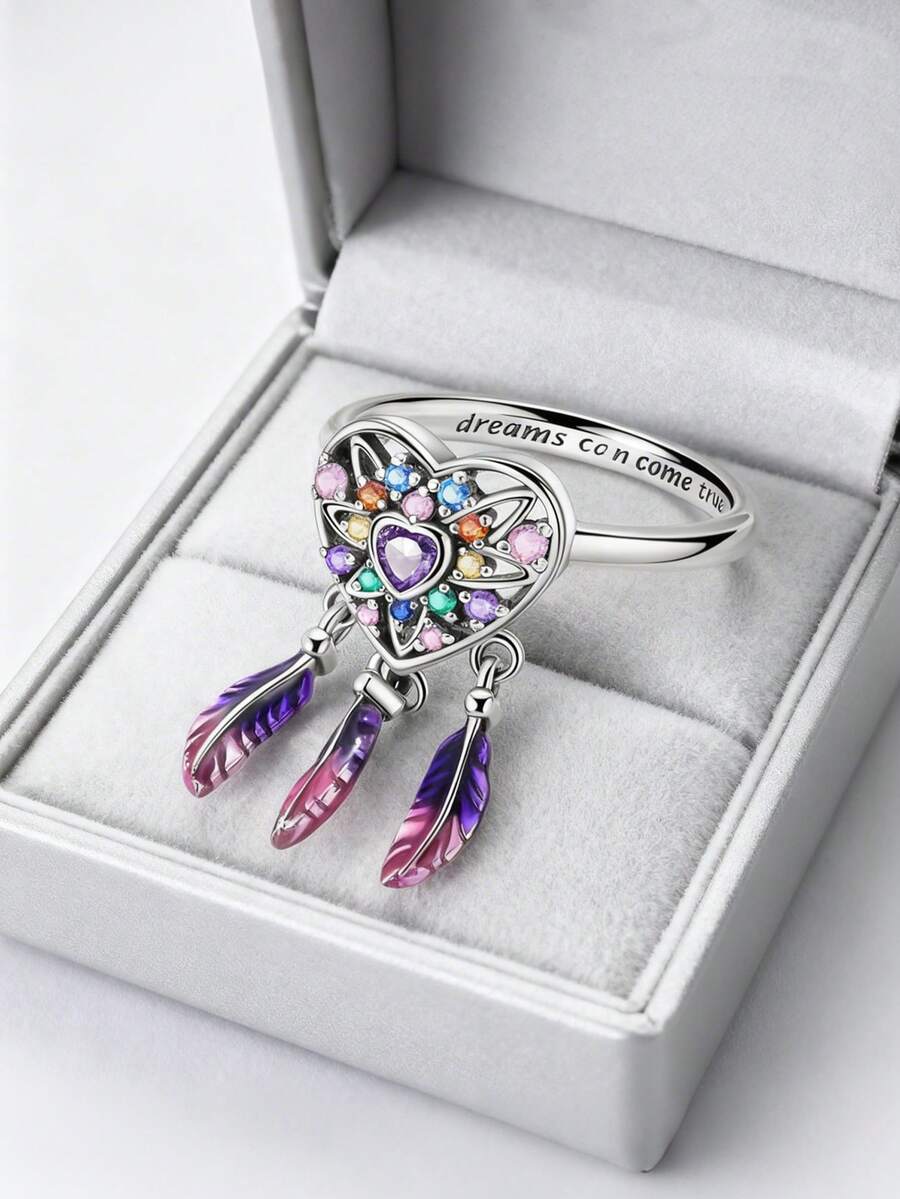 1 Pc 925 Sterling Silver Women Finger Rings Original Colorful Cubic Zirconia Shine Starry Dreamcatcher Elegance Fine Jewelry Fits Daily Party Shopping Wear