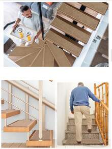 1/7/15pcs Non-Slip Stair Treads, Rubber Backed Stair Runners, Suitable For Stairs, Wooden Steps, Noise Reduction, Linen Material, Suitable For Elderly, And Pets, Machine Washable - Apricot - View 9