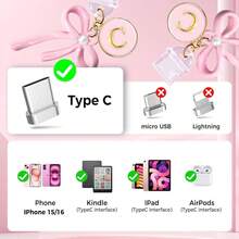 3Pcs Pink Bow USB C Dust Plug Charms 17/16/15 Pro,Cute Initial Type C Dust Plug Covers Phone Charging Port,Port Cover Protector Accessories Paperwhite Colorsoft - C - Xem 10